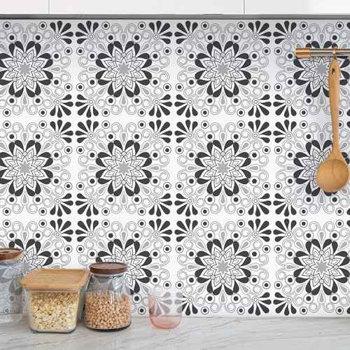 AM AMAONM 10pcs 20x20cm Removable Square Vintage Floral Pattern Tile Stickers 3D Decorative Peel and Stick Vinyl Self Adhesive Wall Tiles Decor Decals for Kitchen Backsplash Bathroom Furniture (B)