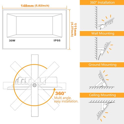 MELPO LED Flood Light Outdoor 30W, 300W Equivalent 3000LM Smart RGB Landscape Lighting with APP Control, DIY Scenes - Timing - Warm White 2700K - Color Changing Uplight, IP66, US Plug (4 Pack)