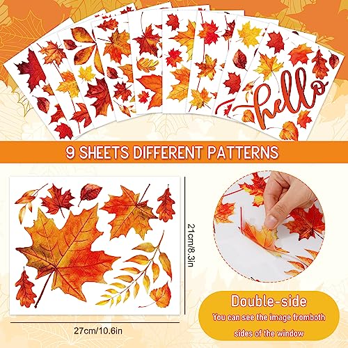 Whaline Fall Maple Leaves Wall Decals - Autumn Holiday Home Decor, 9 Sheets, 8.3 x 10.6 Inch