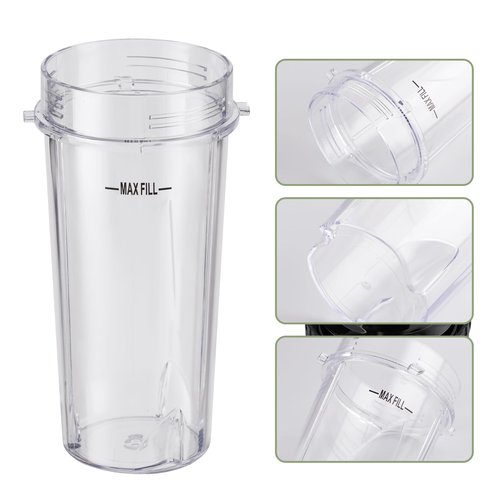 Equust 5-piece Ninja Blender Cups Replacement Single Serve 16oz Cups with Sip & Seal Lids, 6 Fins Extractor Blade Compatible with Nurti Ninja Blenders Pro BL660 BL663 BL663CO BL665Q BL740 BL770