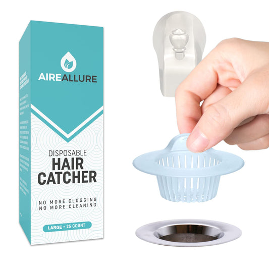 Aire Allure, 25 Pack, Hair Catcher for Bathroom Sink or Bathtub, White, Large
