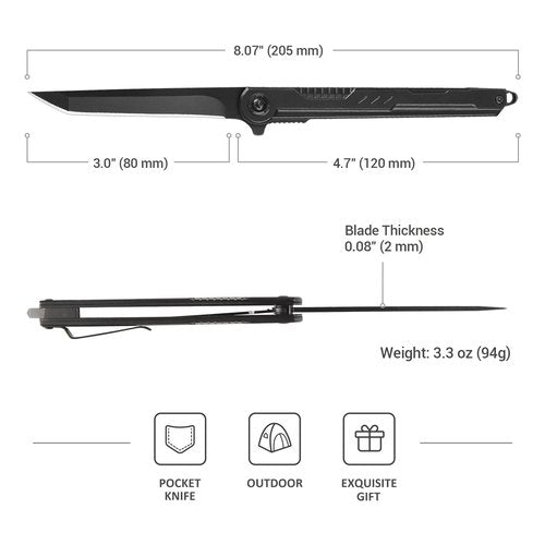 FUNBRO EDC Pocket Knife - 7CR13Mov Steel Tanto Blade, Slim Survival Knife with Clip and Liner Lock, Window Breaker - Gifts for Men Outdoor Camping