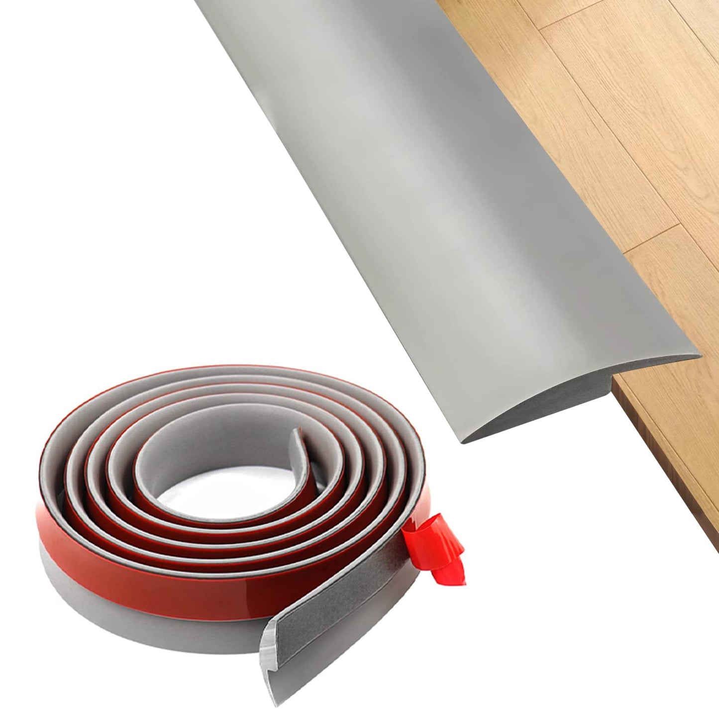 Floor Rubber Transition Strip Self Adhesive Carpet to Tile Transition Strip Edging Trim Strip for Threshold Transitions with a Height Less Than 5 mm/0.2in (Grey, 6.56FT)
