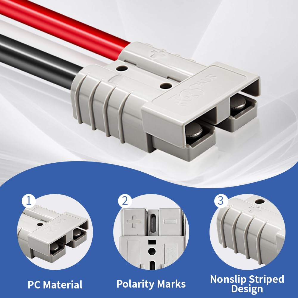 2 Pcs Battery Quick Connector, Anderson Connector 50A Kit, Plug 8 Guage 1.64ft Cables, 50A Battery Quick Connector, Anderson Connectors for Battery Cars, Sightseeing Cars, Tractors, Motors