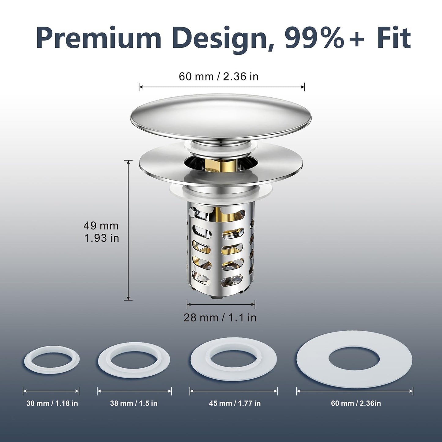 HUAERSICO Pop Up Bathroom Sink Stopper, Universal Bathroom Sink Drain Strainer with Hair Catcher, for 1.1"-2.17" Drains, Brass Core & Stainless Steel Mesh