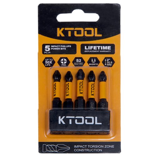 KTOOL Impact Driver Bit Set 10 Pack - #2 Phillips 2 Inch Shockproof Bits, Magnetic S2 Steel Heavy Duty Torsion Design Power Screwdriver Bits with Hex Bit Holder Rack