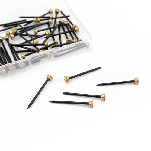 Quacc 50 PCS Black Picture Hanging Nails, Brass Head Hanging Pins with Plastic Storage Box, Picture Nails for Wall Hanging Pictures Photo Frames