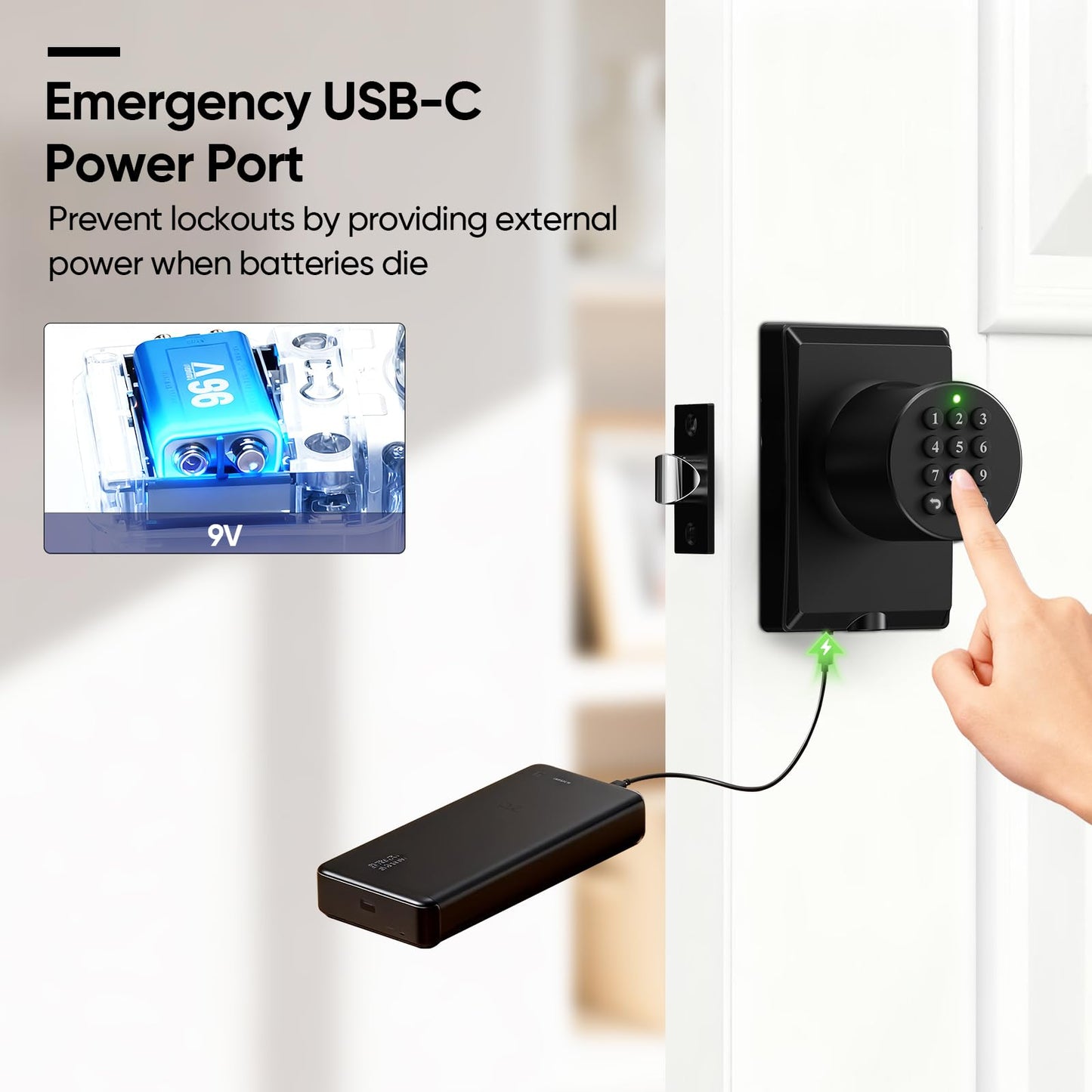 HIDALIFE Keyless Entry Door Lock with Knob, Fingerprint Keypad Digtal Lock, Biometric Door Lock for Front Door, Easy Passage Mode, Matte Black