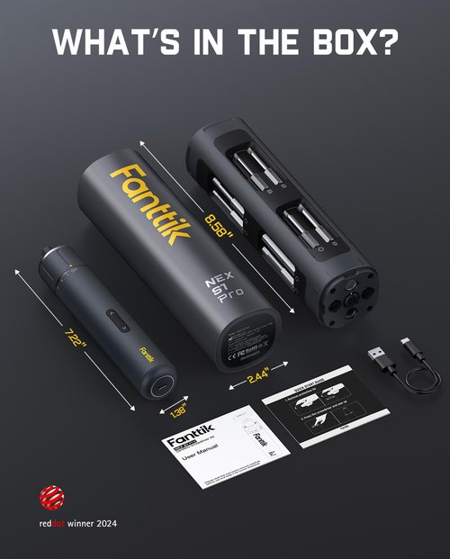 Fanttik S1 Pro 3.7V Electric Screwdriver, Power Screwdriver, 16 S2 Steel Bits, 3 Torque Settings, Max 6 N.m, 2000mAh Battery, LED Light, 1/4''Hex, Ideal Tool for Furniture, Gaming PC