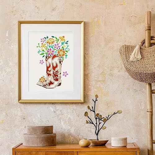 Cowboy Boots and Flower Wall Stencils Template Reusable Spray PaintStencils for Craft Painting On Wood Craft Canvas Walls Wood Furniture Decorations DIY Scrapbooking