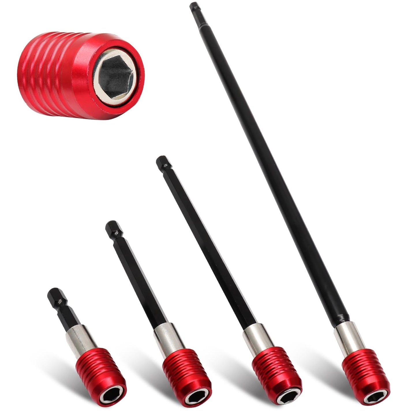 Uenhoy 4 Pcs Drill Bit Extension Set, Magnetic Drill Screwdriver Bit Holders (2-3/8", 4", 6", 12"), 1/4 Inch Hex Shank Quick Release Extension Adapter for Impact Driver Electric Screwdriver
