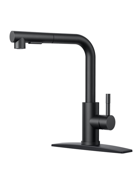 FORIOUS Kitchen Faucet Black, Kitchen Sink Faucets with Pull Down Sprayer, Commercial Pull Out Kitchen Faucet for Sink 1 or 3 Hole, Single Handle Stainless Steel Sink Faucet for Bar RV Laundry Outdoor