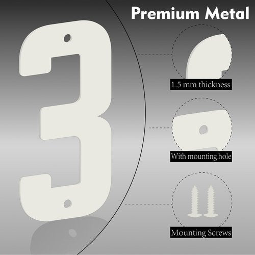 4 Inch White Metal Letters, Modern House Numbers for Outside, White Door Mailbox Numbers, Metal House Address Letter and Number for Office Apartment Outside (1)