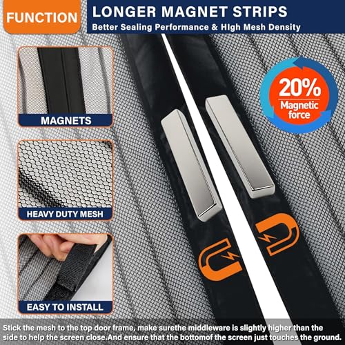 Mdavo Magnetic Screen Door 38 x 82 Inch Black - Fits Door Size 38x82, Heavy Duty Pet & Kid Friendly Mesh with Magnetic Closure for Sliding Doors