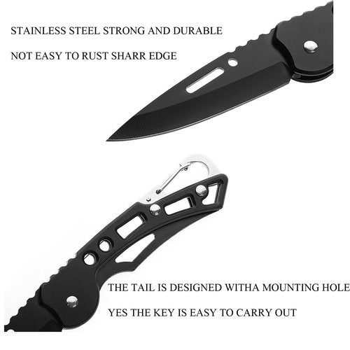 WWZJ 4 Pack Pocket Knife, Stainless Steel Folding Knife with Keychain, Self-Defense Knife for Outdoor Survival, Everyday Carry and Gift
