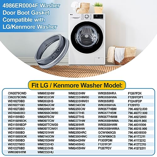 Upgraded 4986ER0004F Washer Door Gasket – LG/Kenmore Front Load Seal, Fits WM2250CW WM2101HW WM2050CW