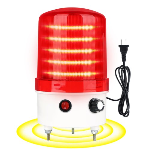 Industrial LED Rotating Warning Light, AC110V Red Strobe Light for Public Emergency Alarms, Indoor/Outdoor Safety Siren with Volume Adjustment/Plug and Buzzer