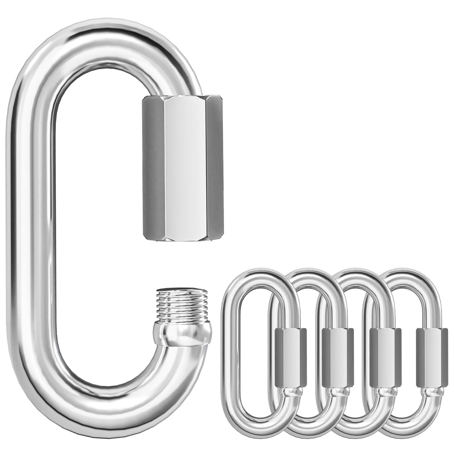 KINLINK Quick Link Chain Connector, 304 Stainless Steel 5PCS M6 1/4 Screw Carabiner, Small Locking Carabiner Clips Heavy Duty Chain Hooks for Connecting Hammock, Swing, Shade Sail-Capacity 875LB