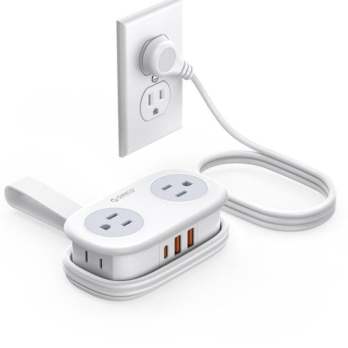 ORICO 20W USB-C PD Travel Power Strip, 4 AC Outlets 3 USB Ports (Fast Charging), 4FT Flat Plug Extension Cord, Cruise Approved, Compact for Business Travel/Dorm -White