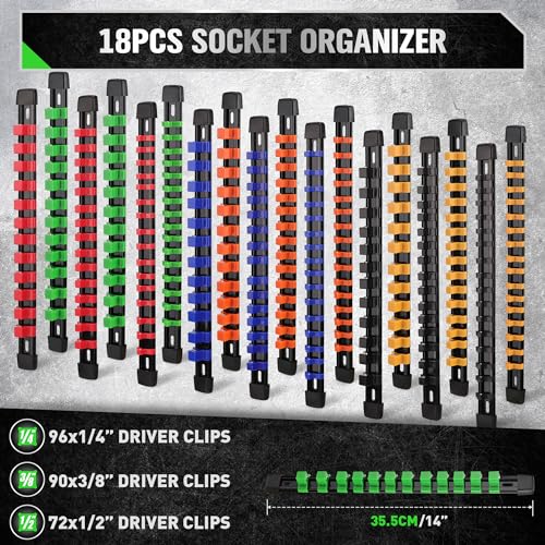 Swanlake 18-Piece Socket Organizer Set with 238 Clips for Tool Storage
