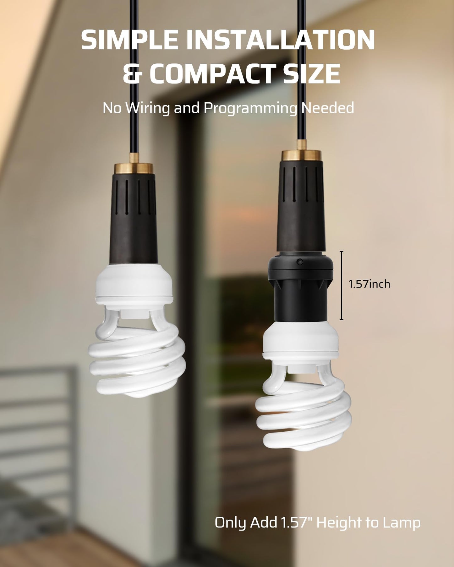 DEWENWILS Light Sensor Socket, E26 E27 Dusk to Dawn Sensor Socket, Light Bulb Socket for Light Fixtures, Compatible with Incandescent/CFL/LED/Halogen Bulbs, Black, 2 Pack