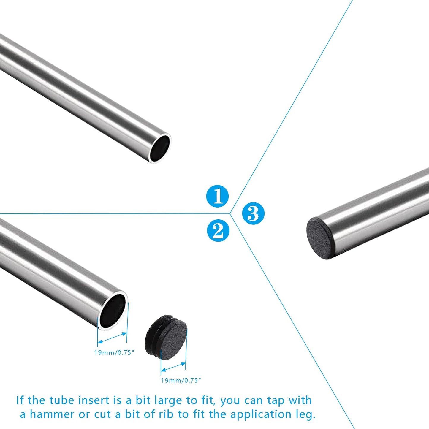 Uenhoy 30 Pcs 3/4" Round Plastic Plugs Insert Black End Caps Tubing End Caps for Round Tubes, Chair Legs (19mm)