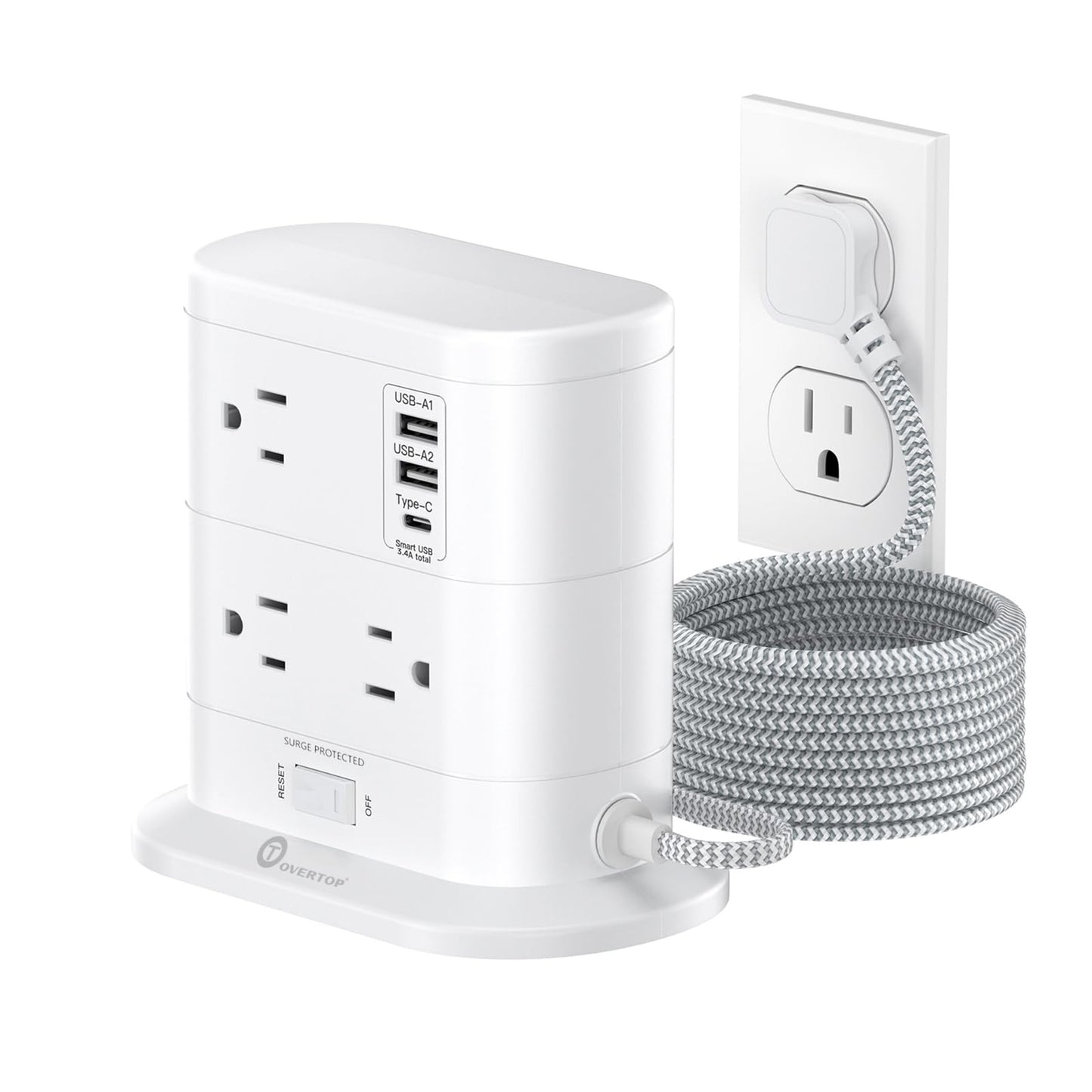 Tower Power Strip with Surge Protection, Flat Plug Power Strip with 7 AC Outlets 3 USB Ports, Tower 1625W/13A 1600J, 6Ft Extension Cord with Multiple Outlets, Office Supplies, Dorm