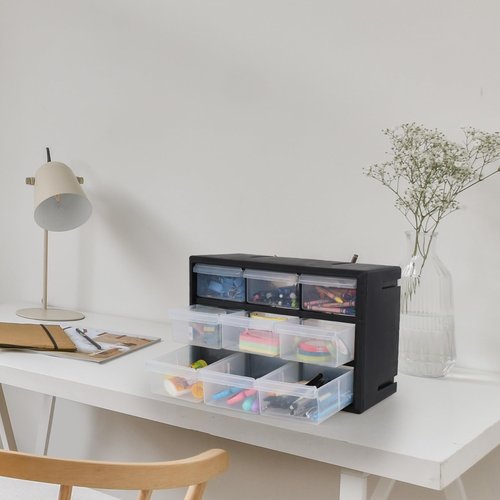 Innouse Small Parts Drawer Cabinet, 9 Drawer Desktop Storage Cabinet, Plastic Storage Drawers for Crafts Set of 1, Black