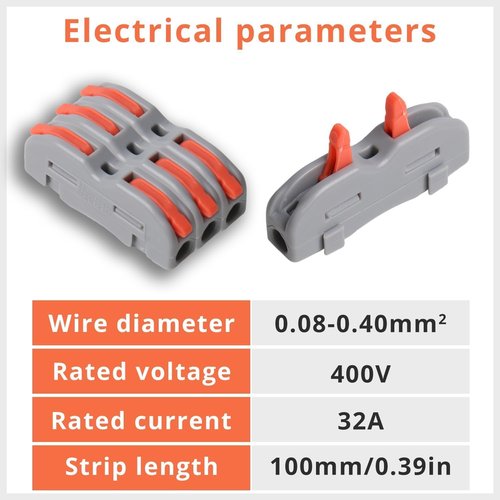 YQSIYU Lever Wire Connectors, 100 Pcs in Buckets of Quick Connect Eletrical Connectors 1 Conductor Lever Nuts in Gray with Orange Handle