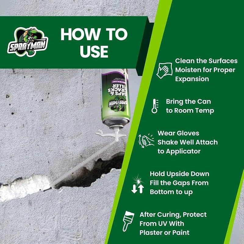 Sprayman 2 Pack Gaps and Cracks Foam Sealant - Waterproof Polyurethane Expanding Insulation for Doors & Windows, Paintable, 12oz