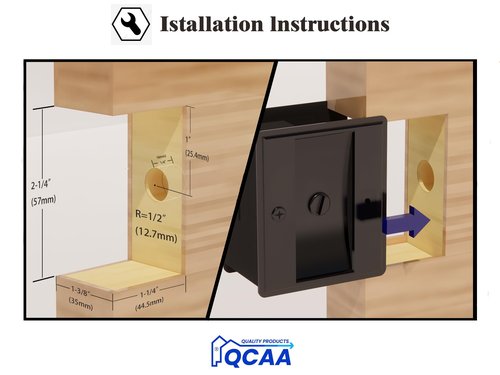 QCAA Solid Brass Sliding Door Pull Door Pocket Lockable, Polished Brass, Made in Taiwan, 1 Pack