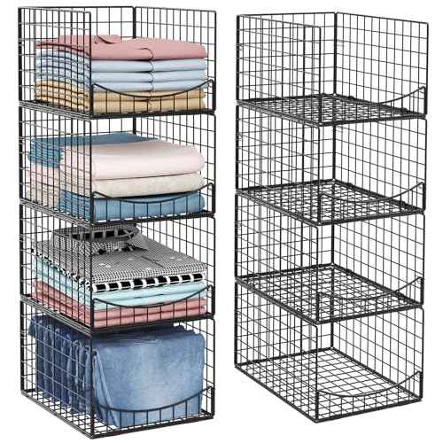 JKsmart 4-Tier Stackable Closet Organizers and Clothes Storage Shelves - Clothes Storage Bins for Jeans, Pants, and Sweaters - Wardrobe Cupboard Organizer for Closet Organization-Black