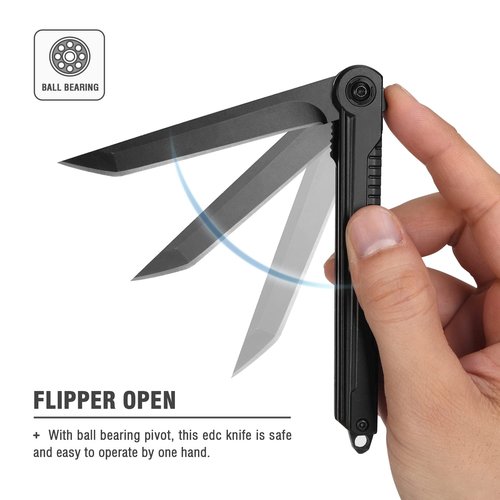 FUNBRO EDC Pocket Knife - 7CR13Mov Steel Tanto Blade, Slim Survival Knife with Clip and Liner Lock, Window Breaker - Gifts for Men Outdoor Camping