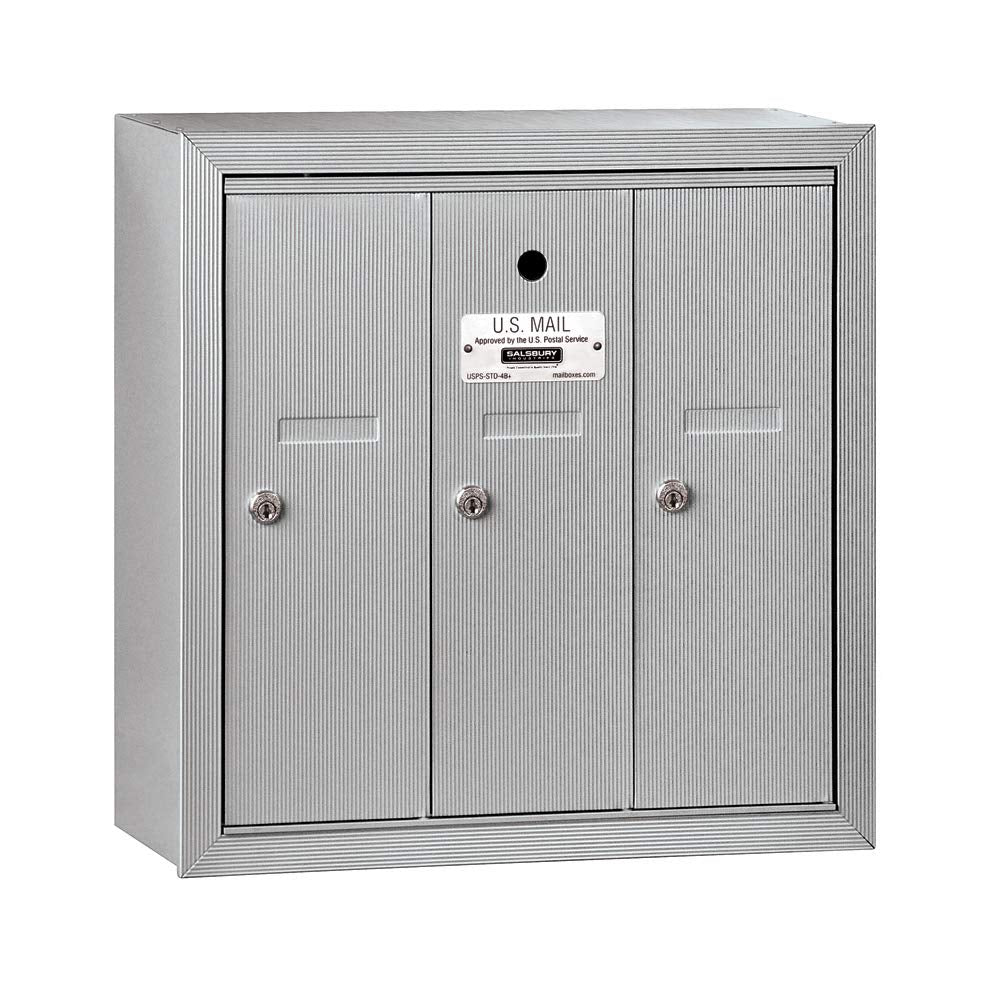 Salsbury Industries 3503ASU Surface Mounted Vertical Mailbox with 3 Doors and USPS Access, Aluminum