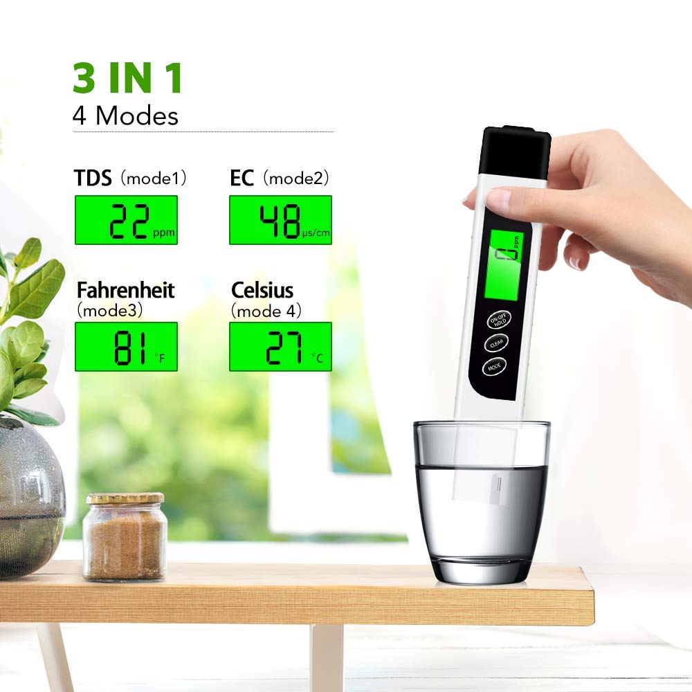 Digital TDS Meter, Hofun 3 in 1 TDS, EC & Temperature Meter, Accurate & Reliable PPM Meter, Water Testing kits for Drinking Water Quality, Tap, Well, Swimming Pool, Aquarium, RO/DI System, Hydroponics