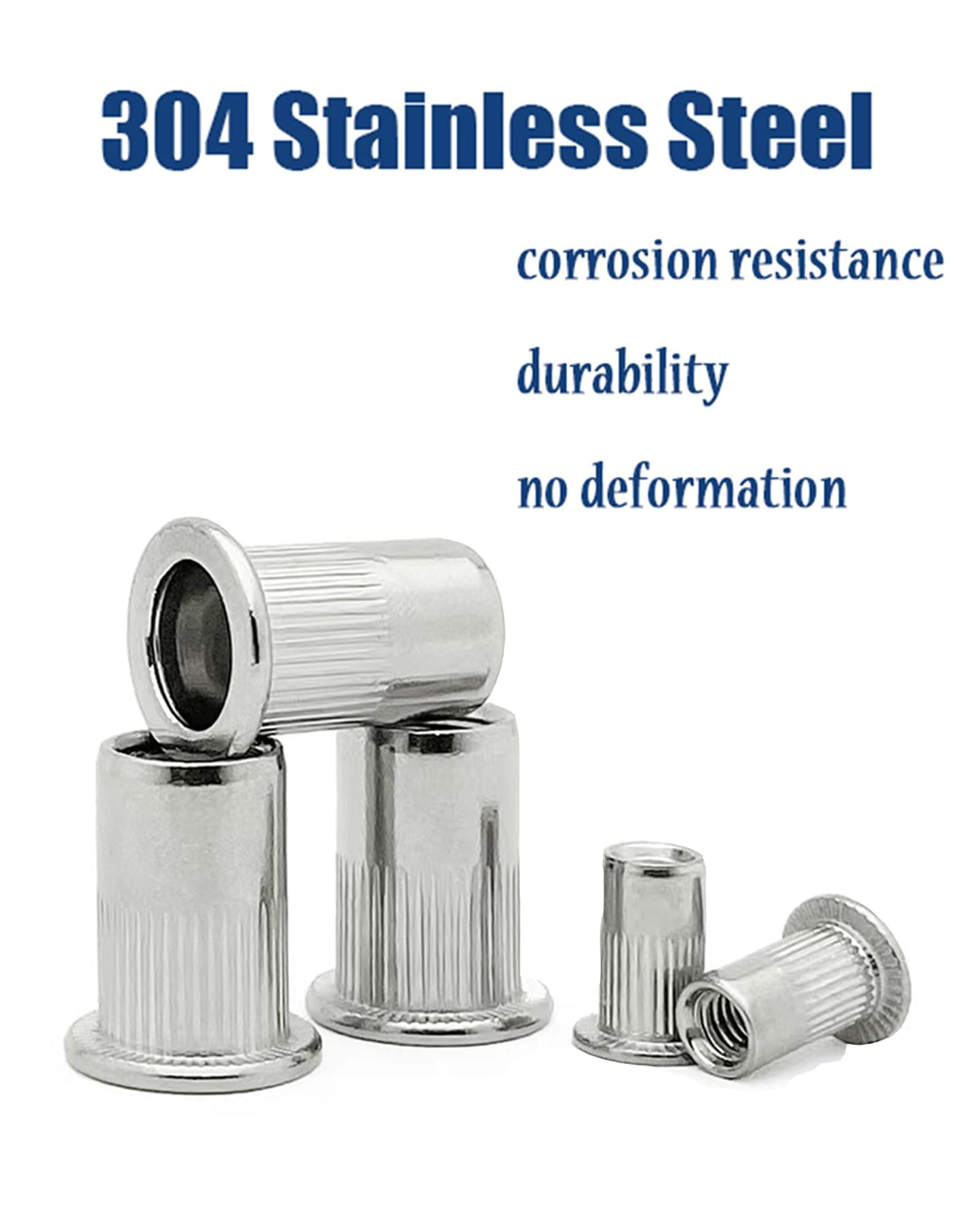 SAE Rivet Nut Assortment Kit 505Pcs 6-32 8-32 10-24,1/4-20, 3/8-16, 5/16-18,1/2-13 304 Stainless Steel Flat Head Threaded Rivet Insert Rivet Nuts