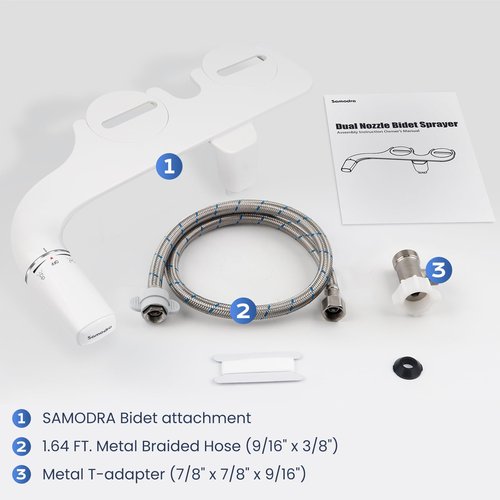 SAMODRA Ultra-Slim Bidet Attachment for Toilet - Dual Nozzle (Frontal & Rear Wash) Hygienic Bidets for Existing Toilets - Adjustable Water Pressure Fresh Water Toilet Bidet - Easy to Install