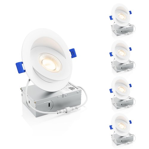 Ensenior 4 Pack 4 inch 5CCT LED Gimbal Led Recessed Light with Junction Box, 360°+90° Adjustable Directional Eyeball Lighting, Dimmable, 2700K/3000K/3500K/4000K/5000K, 950LM, 10W=85W-ETL&FCC