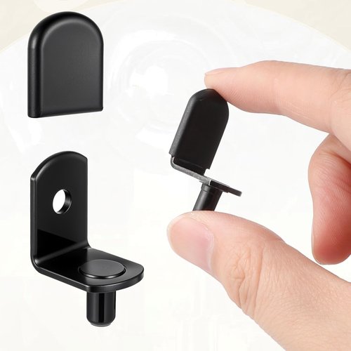 BOHUIZ 150Pcs Cabinet Shelf Pins, 5mm Metal Shelf Support Pegs Adjustable L-Shaped Shelf Pins with Rubber Sleeve Black Cabinet Dividers Holders Pegs for Wood Shelving Cabinet Bookcase