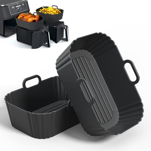 PINTAUR Silicone Air Fryer Liner 2Pack, Ninja Air Fryer Accessories, Repeatable Silicone Liners for Ninja Dual Air Fryer AF300UK AF400UK & Tower T17088, 7.87inch Silicone Air Fryer Pot Basket