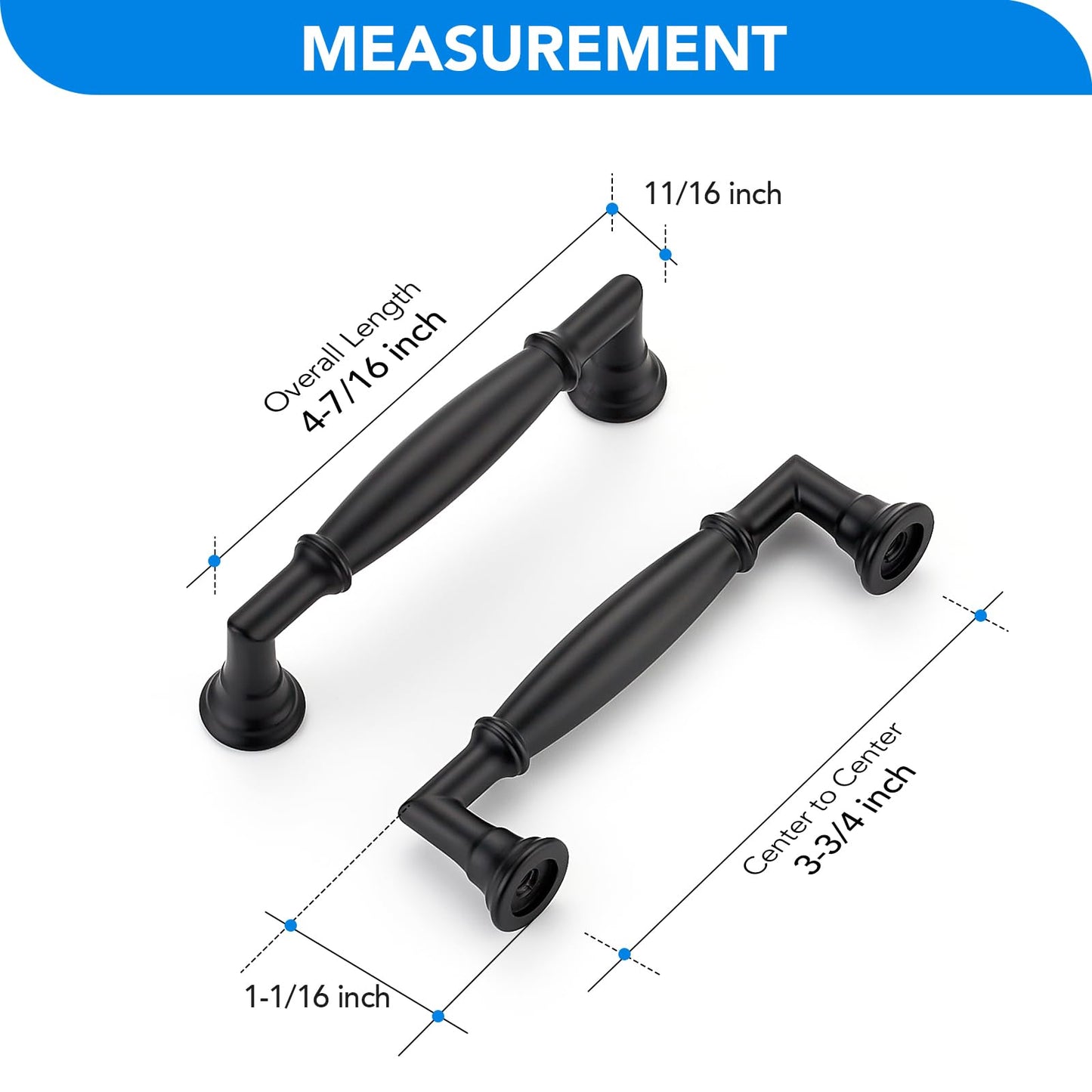 HOME EDIT 5 Pack 3-3/4 Inch Matte Black Cabinet Handles Solid Zinc Alloy Pulls for Kitchen, Dresser, Closet & Bathroom Cabinets Hardware