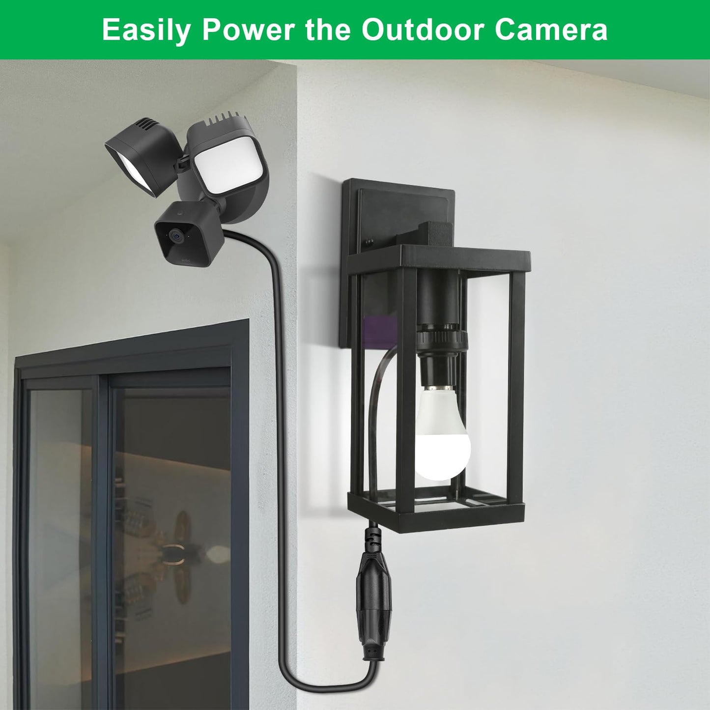 UYODM 3 in 1 Light Socket Outlet Adapter, Support 3 Prong Light Bulb Socket, E26/E27 Light Socket to Plug Adapter with Extension Cord for Garage, Porch, Patio, CCTV Camera(Black)