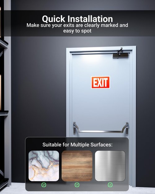Sunco Photoluminescent Exit Signs, Glow In The Dark Emergency Sign, Non-Electrical, Adhesive Backing, Fade Resistant, Waterproof, Tear Resistant, Up to 50FT Visibility 4 Pack.