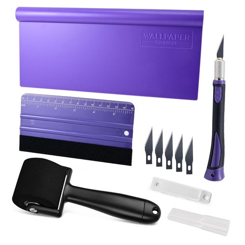 NEWISHTOOL Wallpaper Smoothing Tool for Applying Peel and Stick Contact Paper, Vinyl Backsplash Tile, Wallpapr Tools with Sponge Seam Roller, Purple Smoother, Felt Squeegee, Precision Cutting Knife