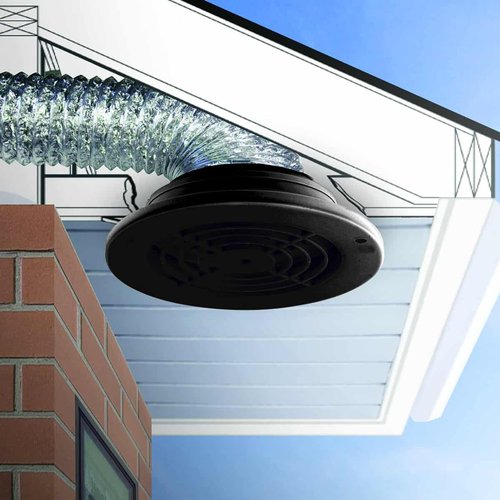 SEVBLKX Black Soffit Exhaust Vent 4", 5", 6" – Multi-Diameter Duct Compatibility – UV-Stabilized ABS – Integrated Backdraft Damper – for Bathroom/Kitchen Fan Venting via Soffit or Eave