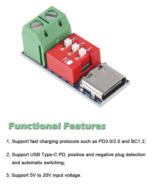 ALMOCN 6PCS USB C PD Trigger Board Module 5V 9V 12V 15V 20V PD/QC Decoy Board Type-C to 5-20V Power Delivery Boost Module