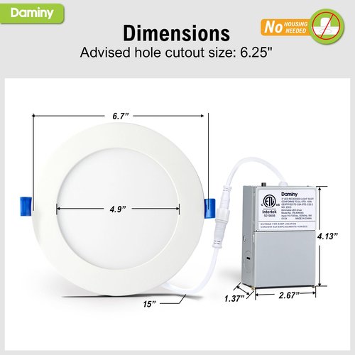 DAMINY 12 Pack 6 Inch LED Recessed Lighting with Junction Box,5CCT,Ultra-Thin Recessed Light,11W 1100lm, Dimmable Canless Wafer Ceiling Light, High Brightness - ETL