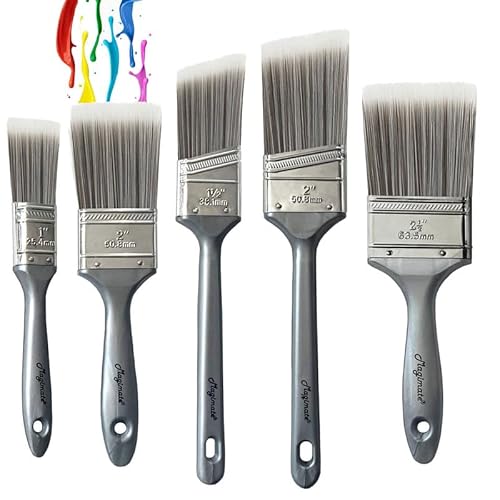 Paint Brushes Set, Angled Sash Stain Brushes, Flat Paint Brushes for Walls, Furniture and Home Improvement, Assorted Sizes (5-Pack)