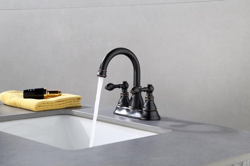 Derengge 2 Handle Oil Rubbed Bronze Bathroom Sink Faucet 3 Hole with Overflow Pop up Drain,360° Swivel Spout 4 Inch Centerset Lavatory Faucet,F-4501-NB