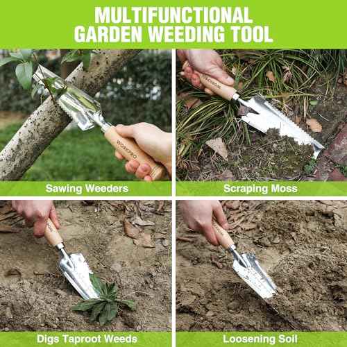 WORKPRO Garden Trowel with Wood Handle, Stainless Steel Narrow Hand Shovel, Multi- Use Flat Garden Trowel for Planting, Weeding, Transplanting, Digging, Small Weeding Knife for Gardening